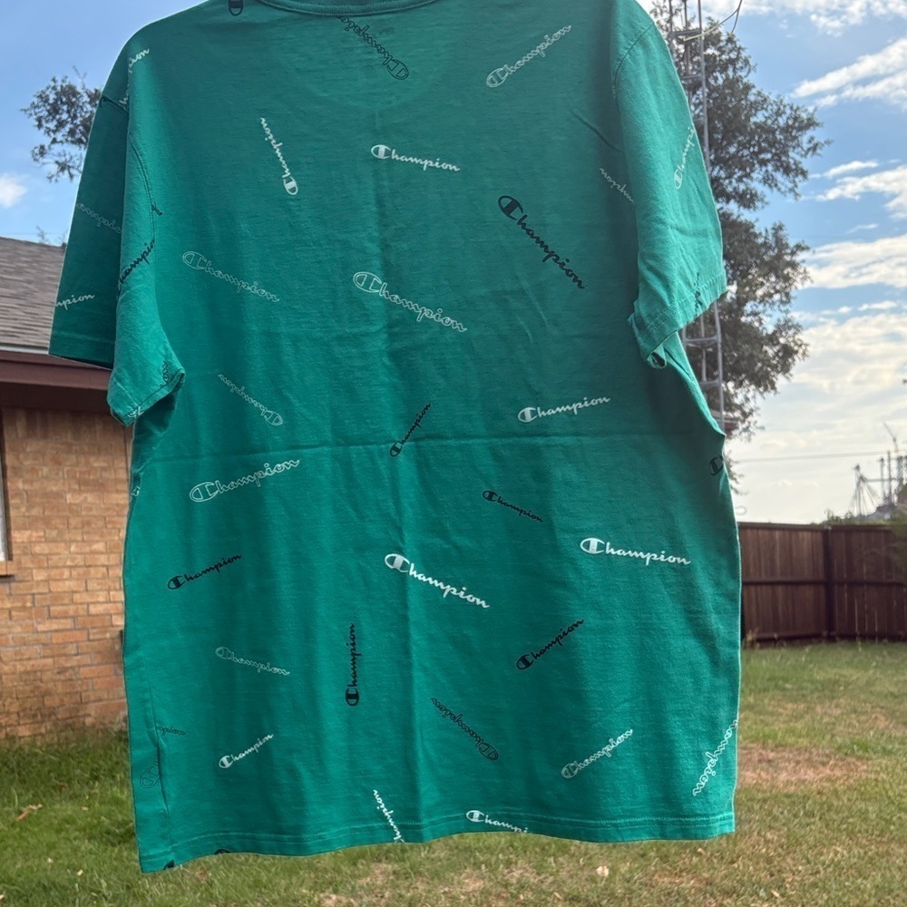 Champion Teal Logo Pattern Men's T-Shirt - Picture 6 of 6
